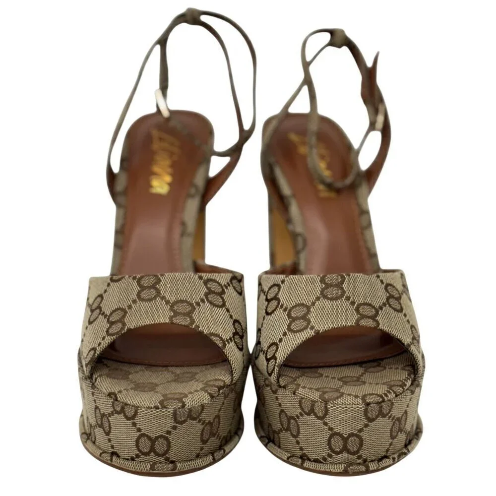 LILIANA  / Josy-6 / Beige Monogram / Platform / Heels With Adjustable Ankle